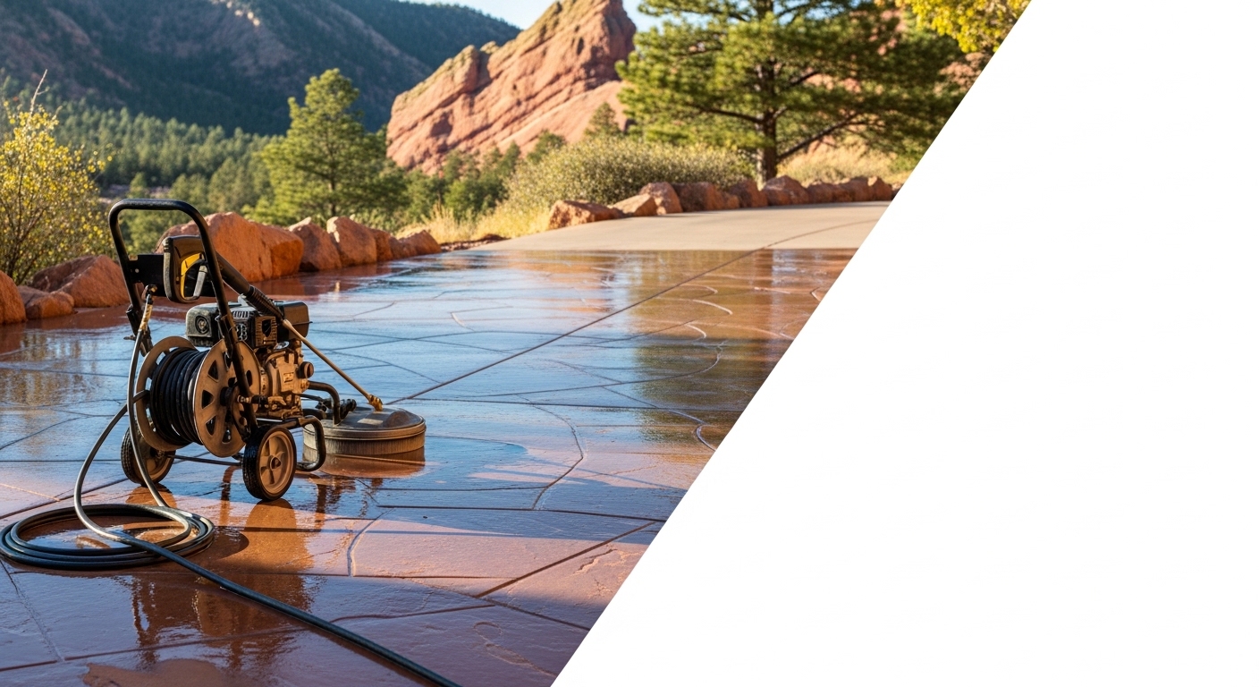 Clean driveway and patio after professional pressure washing in Boulder, Colorado