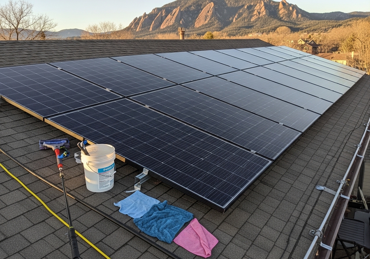 Newly installed residential solar array in Boulder after professional post-construction cleaning