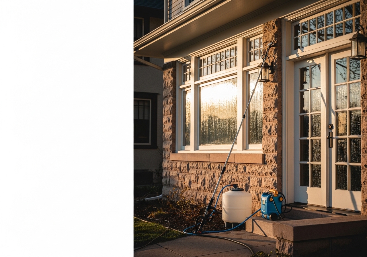 Freshly cleaned windows on a historic Boulder Craftsman home with mountain views visible through clear glass